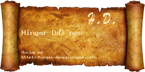 Hinger Dénes névjegykártya